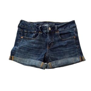 American Eagle Outfitters Blue Super Stretch Midi Cuffed Hem Shorts Size 4 Women